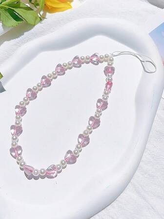 1pc Exquisite Crystal Pink Crystal Love Pearl Lanyard Mobile Phone Charm Compatible Bag Decoration Keychain Camera Ccd Pendant Designed For Women Gifts For Mother, Family, Friends, Birthday, Holiday Phone Chain