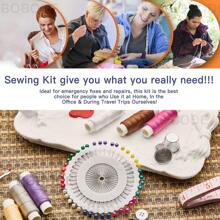 Juego de costura de 130 piezas con patrón de rosa, que incluye todos los suministros de costura necesarios. Juego de costura profesional para adultos con juego de agujas de costura con cremallera, ideal para emergencias y uso en el hogar.