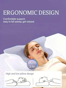 1 PIEZA Almohada ortopédica con forma de mariposa de espuma viscoelástica - Soporte ergonómico para la columna cervical, rebote lento, almohada para el cuello para dormir, apta para dormir de lado y boca arriba, promueve el posicionamiento correcto de la columna, baja alergénica, funda de almohada lavable a máquina