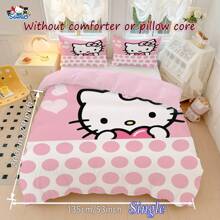 Sanrio Sanrio Hello Kitty Cute Cartoon Bedding Set - Single/ Twin/ Double Size, Soft & Breathable Duvet Cover With Zipper Closure And Pillowcases, No Comforter, Machine Washable - Ideal For Bedrooms And Camping