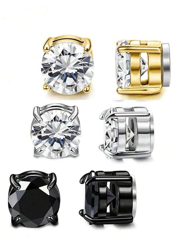 2/6pcs Stainless Steel Magnetic Earrings 8mm, Suitable For Men And Women Non-Pierced Clip-On Earrings, Hip-Hop Cubic Zirconia Magnetic Ear Jewelry, Christmas New Year Holiday Gift