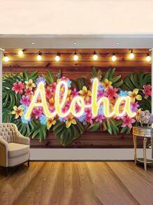 1Pc Hawaiiaanse Aloha Achtergrond, Tropische Achtergronddoek, 150*100cm Achtergronddoek, Hawaii Achtergronddecoratie, Aloha Feestdecoratie, Hawaii Tropische Feestdecoratie, Tropische Themafeestbenodigdheden, Verjaardagsfeestbenodigdheden, Tropische Fotografie Achtergronddecoratie, Bruiloftbenodigdheden, Babyshowerbenodigdheden, Bruidsdouchedecoratie, Vakantiefeestbenodigdheden, Binnen- en Buitengebruik, Zomerdecoratie