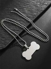 Fashionable Men's Stainless Steel Necklace With Dog Tag Bone Pendant - Avant-Garde Accessory - Silver - View 5