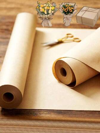 لفة ورق تغليف هدايا أحادي اللون،لفة ورق تغليف بطبعات الزهور باللون الكرافت ، ورق تغليف هدايا DIY ، مناسب لتغليف هدايا عيد الميلاد ، الحرف اليدوية ، الباقات ،البوسترات وغيرها ، مواد لف الباقات ، هدايا حفلات الزفاف ، تغليف هدايا عيد الحب