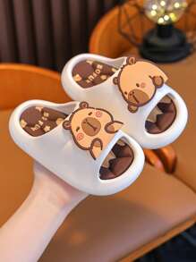 1 Pair Children's PVC Indoor House Slippers, Cute Animal Capybara Design, Summer - White - View 3