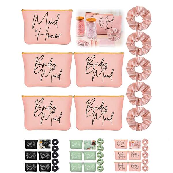 10 pièces Cadeaux de proposition de demoiselle d'honneur, cadeaux de enterrement de vie de jeune fille, sacs à maquillage, chouchous, faveurs pour cheveux pour mariage