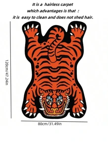 1 tấm thảm hình con hổ không đối xứng cho đầu giường phòng ngủ, thảm cá nhân hóa, trang trí phòng - Màu Cam cháy - Xem 3