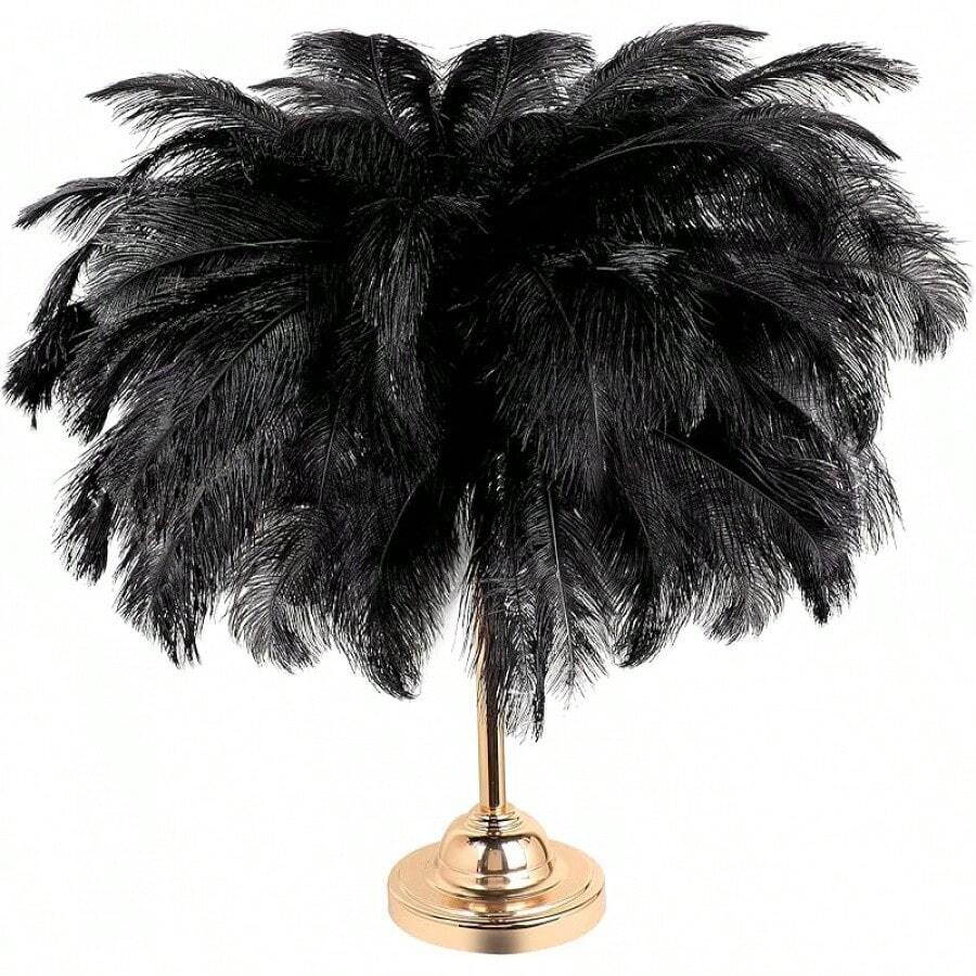 30 Pcs 14-16 Inches Large Natural Ostrich Feathers Bulk For Centerpieces For Wedding Party Centerpieces Home Decoration Flower Arrangement (Black) - Black - View 1