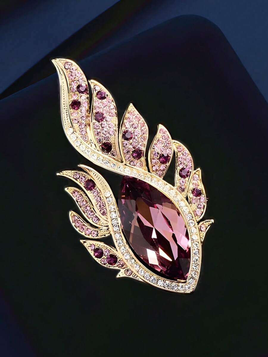 New Arrival Angel Feather Crystal Brooch, Exquisite Luxury Women Unique Rhinestone Chest Flower Niche Design Accessory - Blue - View 1