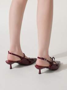 Women's Burgundy Pointed Toe Criss-Cross Strap High Heels Sandals, Bow Decor Formal Party Shoes Suitable For Weddings, Galas, Valentine's Day