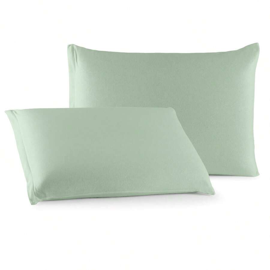 Pair Of Plain Knit Pillowcases 100% Cotton With Zipper - Moss Green - View 1
