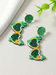 1 对圣帕特里克节亚克力绿色三叶草创意眼形耳钉