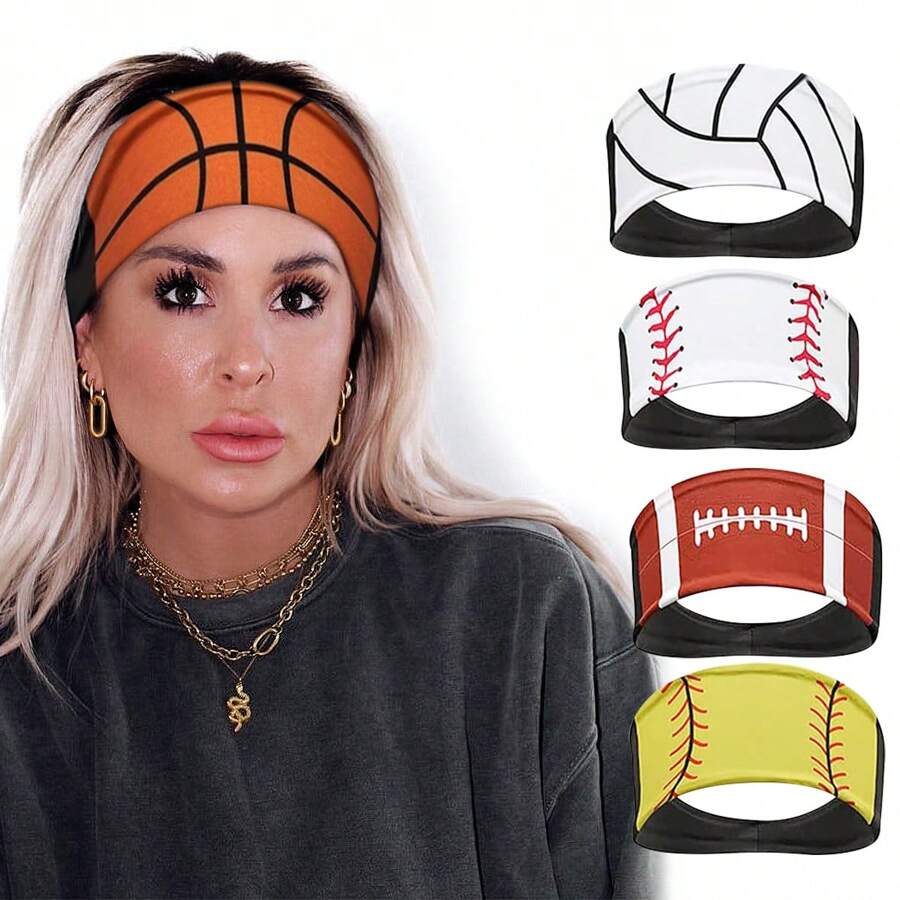 1 pieza Diadema estilo deportivo con estampado de béisbol y sóftbol para mujeres y hombres, diademas, turbantes, accesorios para el cabello - Multicolor - Ver 1