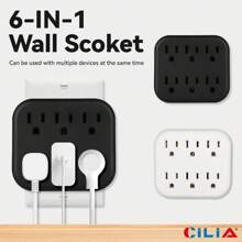 CILIA 白色电源板，带 6 个交流电源插座。110V-130V，壁式电源插座，方便携带，适用于家庭、办公室