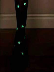 1pc New Luminous Neon Star Pantyhose, Glow-In-The-Dark Black Tights