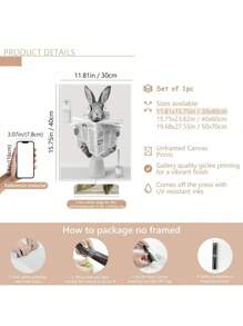 1pc Easter Humor Charming Bunny Reading Newspaper Canvas Art Poster, Wall Decoration For Bathroom, Bedroom, Kitchen, Living Room, Office And Cafe, Perfect Room Decoration Gifts Birthday Graduation