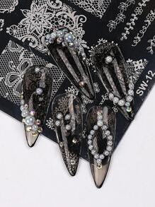 1件蕾丝花冠美甲印花板，优雅蕾丝花图案钢制美甲模板，DIY美甲印花模板，美甲配件工具，适用于美甲沙龙 - 銀色 - 查看 4