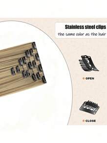 7片/套 16英寸夹式接发，黑色长直发自然渐变色合成纤维假发，女士适用