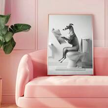 1pc, Canvas Hanging, Framed Decorative Painting, Poster, Wall Arts, Whimsical Greyhound Bathroom Canvas Poster - Humorous Wall Art For Living Room, Bedroom, Home Office Decor - Vintage & Modern Style, Vertical Orientation, Animal Print, Indoor Use, Bathroom Decor Gifts Birthday Graduation