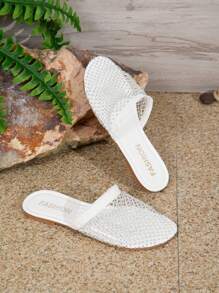 夏季时尚镂空网眼一脚蹬凉鞋，休闲户外透气女鞋 - 白色 - 查看 8