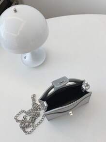 时尚酷炫儿童手提包、单肩斜挎包、纯色金属长肩带迷你方形钱包 - 銀色 - 查看 5