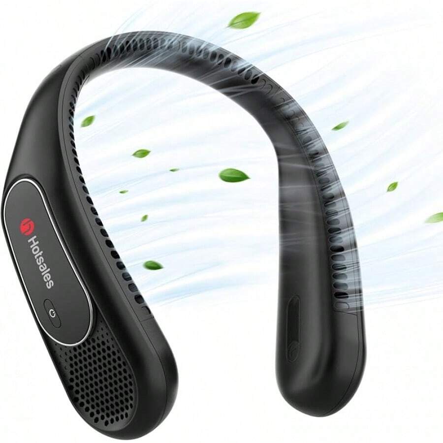 Neck Fan, Hands Bladeless Neck Fans Portable Rechargeable, 6000 MAh Battery Operated Wearable Personal Fan, Cooling Neck Fan, 3 Speeds, USB Fan Gifts Men, Women, Travel, Outdoor - 黑色 - 查看 1