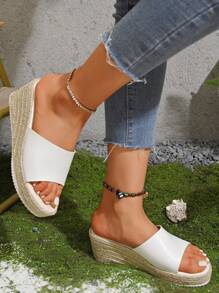 Women's Vacation Platform Sandals, Single Strap Espadrille Wedge Heel,Wide Fit