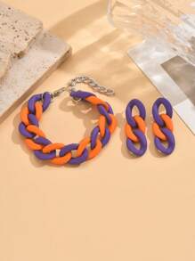 Set de pulsera y aretes de cadena con acrilico estilo de pintura de caucho en color caramelo, accesorios de moda como regalo para el Día de San Valentín, mamá, madre, Día de la Madre
