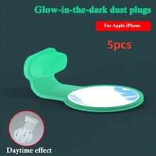 5 件套硅胶防尘塞套装适用于 Android 和 iPhone/Android，夜光，Type-C 和闪电端口保护器，无需电池