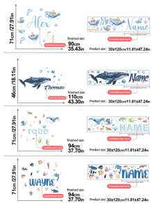 [Élément essentiel pour la rénovation de la chambre d'enfant] Autocollant mural personnalisé avec le nom, autocollant de décoration avec des animaux marins de dessin animé + décoration de chambre d'enfant personnalisée, autocollant commémoratif du nom de bébé, anniversaire, fête des 100 jours, autocollant décoratif pour garderie (amovible) Rentrée des classes