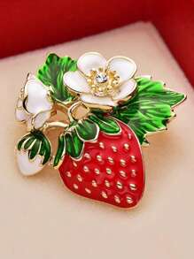 时尚水果花卉甜美草莓翻领别针珐琅围巾胸针，百搭配饰，女士优雅心形胸针，适合夹克、西装、节日礼物 - 紅色 - 查看 7