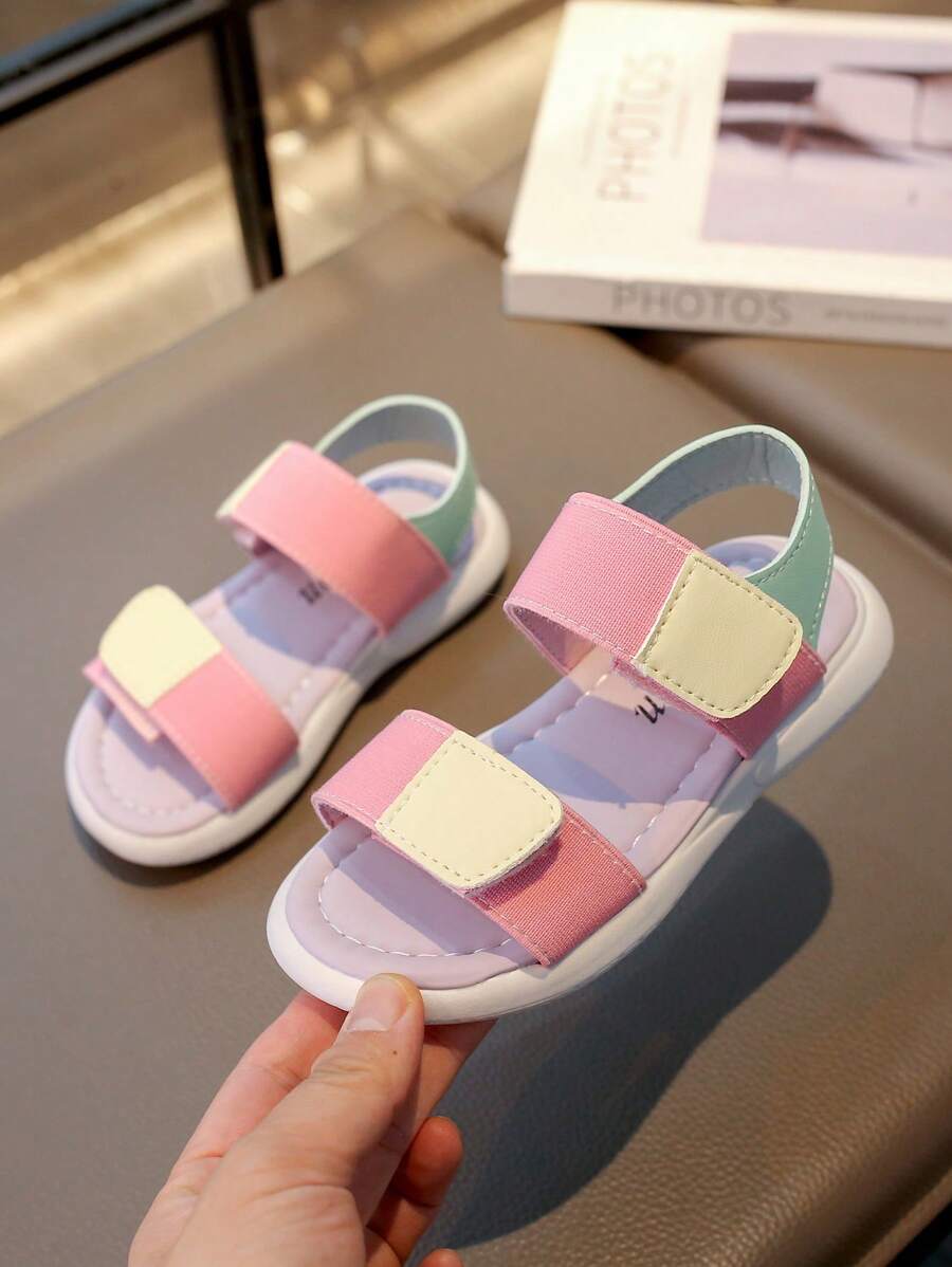 1 Pair Cute Fashionable Color Block Girls' Flat Casual Sandals, Comfortable For Summer