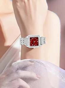 Set de 5 relojes de lujo de cuarzo para mujer + Conjunto de joyería de diamantes cuadrados populares, apropiados para uso diario y como regalos para amigos y familiares