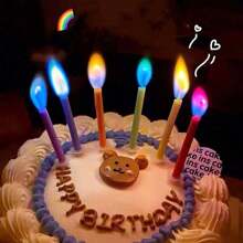 6pcs/12pcs Colorful Flame Candles For Dessert, Baking, Cake, Popular Party, Creative Rainbow Birthday Candle