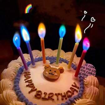 6 件/12 件彩色火焰蜡烛，适用于甜点、烘焙、蛋糕、流行派对、创意彩虹生日蜡烛