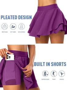 JoyGirl Women Pleated Tennis Skirt With Shorts High Waisted Golf Skort Mini Skirt Workout Skirt Athletic Skorts With Pockets - Purple - View 4