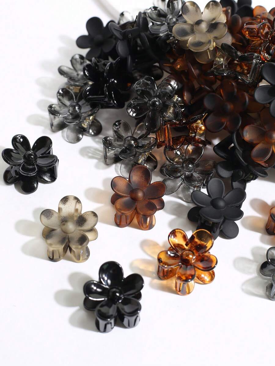 15/20/30个迷你花朵造型棕色系小爪发夹，刘海夹，发饰（均码指20个）发夹，发卡，发爪夹，优雅爪夹，夏季沙滩女装配饰