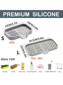 1 件装硅胶沥水架、厨房水槽防溅板 - 硅胶水龙头手柄滴水过滤托盘、洗碗皂液器和水龙头后面的海绵垫，厨房小工具水槽配件适用于厨房台面和浴室