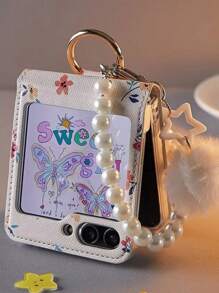 Funda protectora compatible con Samsung Galaxy Z Flip5/6 plegable, con carga inalámbrica, cadena colgante con orificio, ligera y delgada, a prueba de caídas. - Blanco - Ver 3