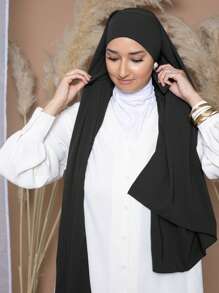 1 pieza Chal de mujer de unicolor de jersey instantáneo, clásico y elegante minimalista de gasa para todas las estaciones, pañuelo de satén de punto de lujo, chal deportivo casual, adecuado para el uso diario musulmán con vestido - Negro - Ver 3