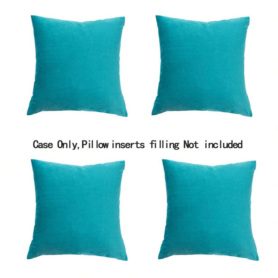 4pcs Set Of Simple Solid Color Soft Plush Pillow Covers, Home Decor Fabric, Without Pillow Insert - Blue - View 1
