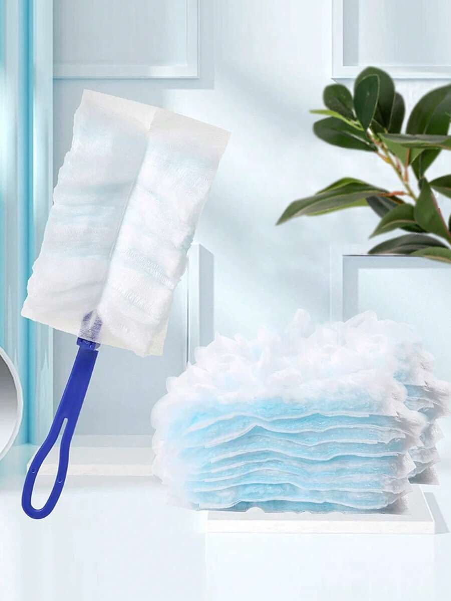 21pcs (20pcs Refill + 1pc Foldable Handle) Static Dust Brush Replacement Heads, Cleaning Brush For Desktop Dust, Crannies And Hair Debris