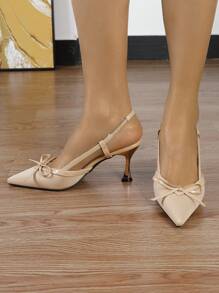 Summer Fashionable Elegant Women Apricot High Heels Pointed Toe Bow Decor Sandals Wedge Heels Closed Toe CUCCOO Brand Shoes