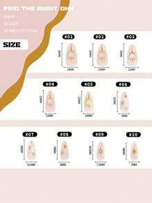 24-Piece French Almond Shaped False Nails Decorative Nail Stickers With 3D Crystal Heart, Hexagon Star, Rhinestone, Gem Marble Design, Jelly Glue & Nail File For Daily, Shopping, Tea Time, Party Press On Nails Nail Supplies Nails - Multicolor - View 4