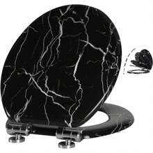 Angel Shield Marble Toilet Seat Durable Molded Wood With Quiet Close, Easy Clean, Quick-Release Hinges Round Toilet Seat (Round, Green Marble) - Black Marble-Round - View 1