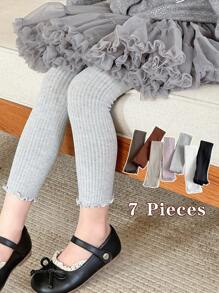 7 Pieces Baby Girl's Toddler Solid Color Pantyhose – Soft, Comfortable, And Stretchy For All Seasons - Multicolor - View 3