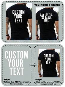 Customized Text Men's T-Shirt, Input Your Personal Text/Blessing/Funny Phrase, Personalized Text Customization, Personalized Name Customization Black Short Sleeve T-Shirt, Birthday/Valentine's Day/Father's Day/Party Anniversary/Christmas Personalized Customization, Holiday Gift, Anniversary Gift - Black - View 4