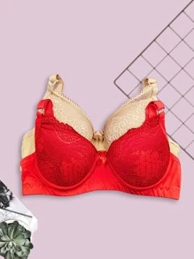 Kit até 03 Sutiãs Rendado Reforçado Premium Melissa Com Bojo Push Up Efeito Silicone Poliamida Alças Reguláveis - Multicolorido - Visão 7