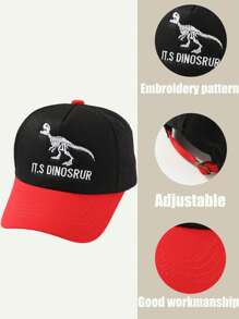 1 pièce Casquette de baseball pour tout-petits de 3 à 8 ans, chapeau de soleil pour bébé, design de broderie de dinosaure et de lettres, réglable, pour garçons et filles