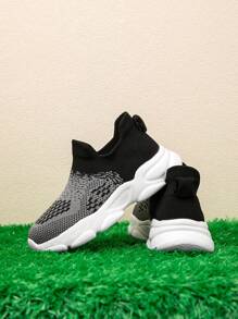 1 Pair Kids Knitted Sneakers, Breathable Non-Slip Running Shoes, Comfortable, Versatile, Fashionable & - Grey - View 7